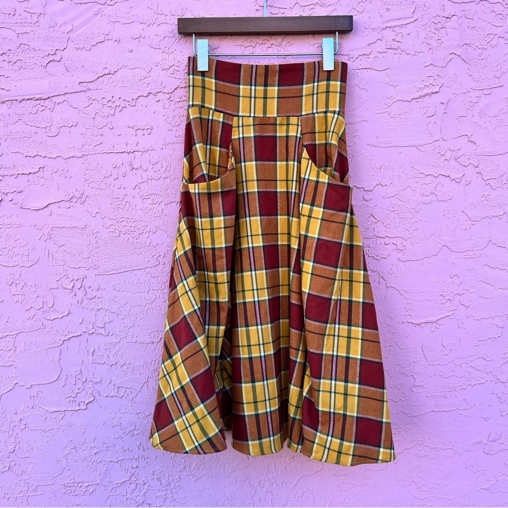 Collectif Check Plaid Swing Skirt Mustard Size 2